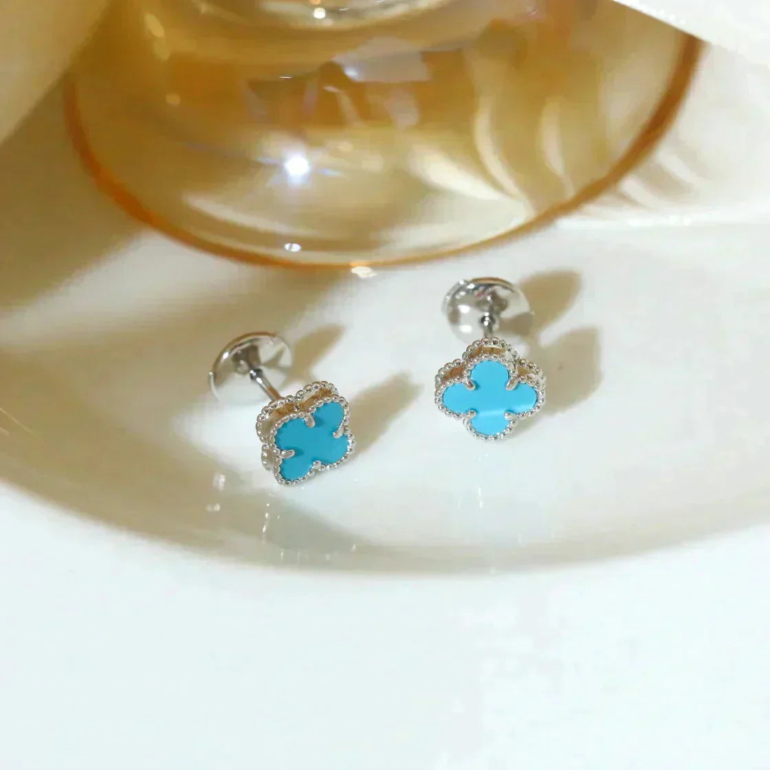 [Polaidi Jewelry]CLOVER MINI 9.5MM ONYX STUD EARRINGS SILVER