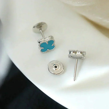 [：Polaidi Jewelry]CLOVER MINI TURQUOISE SILVER STUD EARRINGS