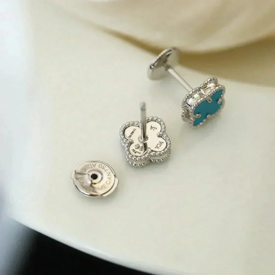 [：Polaidi Jewelry]CLOVER MINI TURQUOISE SILVER STUD EARRINGS
