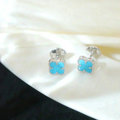 [：Polaidi Jewelry]CLOVER MINI TURQUOISE SILVER STUD EARRINGS