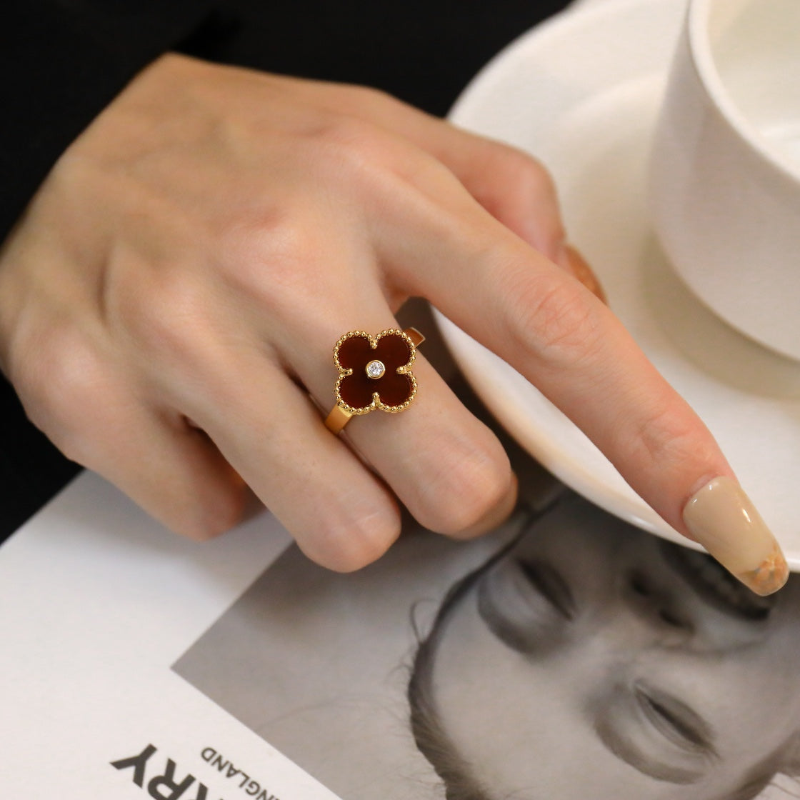[：Polaidi Jewelry]CLOVER CARNELIAN RING ROSE GOLD DIAMOND