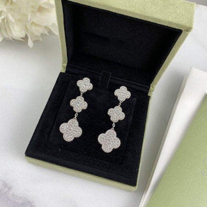 [Polaidi Jewelry]CLOVER 3 MOTIF DIAMOND SILVER DROP EARRINGS
