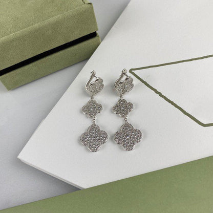 [：Polaidi Jewelry]CLOVER 3 MOTIF DIAMOND SILVER DROP EARRINGS