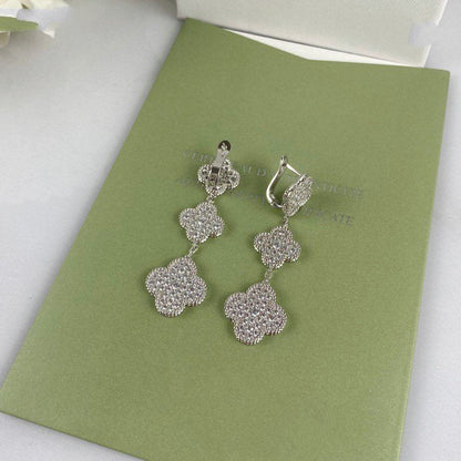 [：Polaidi Jewelry]CLOVER 3 MOTIF DIAMOND SILVER DROP EARRINGS