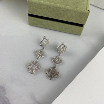 [：Polaidi Jewelry]CLOVER 3 MOTIF DIAMOND SILVER DROP EARRINGS