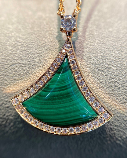[Polaidi Jewelry]DREAM MALACHITE DIAMOND PAVED PINK GOLD NECKLACE