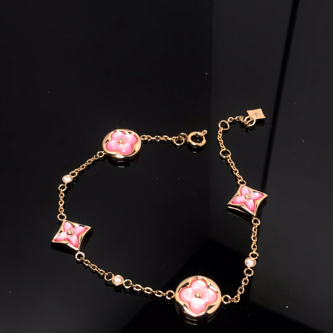 [Polaidi Jewelry]STAR AND SUN 4 MOTIF PINK MOP PINK GOLD BRACELET