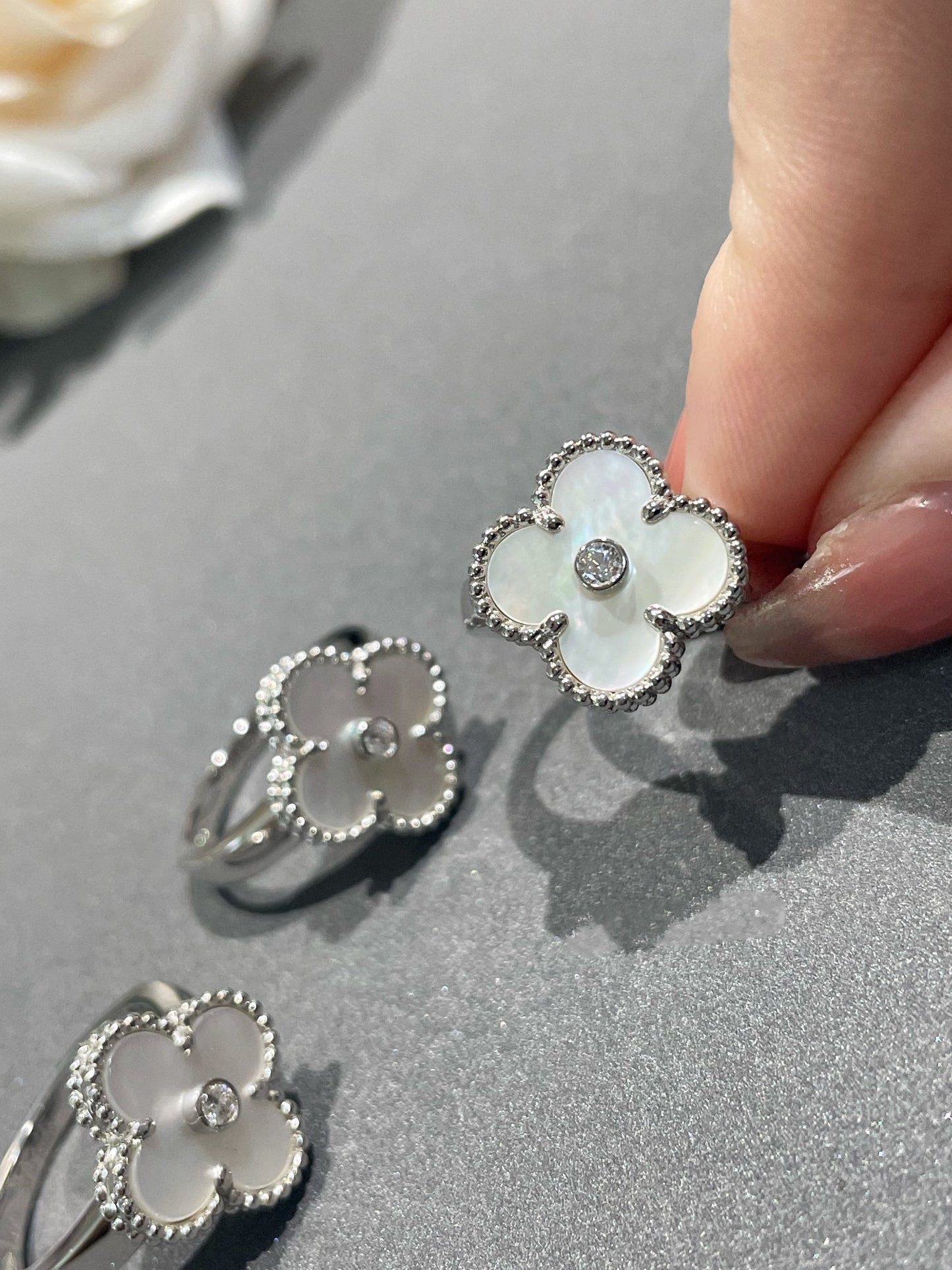 [：Polaidi Jewelry]CLOVER SILVER MOP DIAMOND RING