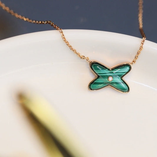 [：Polaidi Jewelry]JEUX MALACHITE 1 DIAMOND PINK GOLD NECKLACE