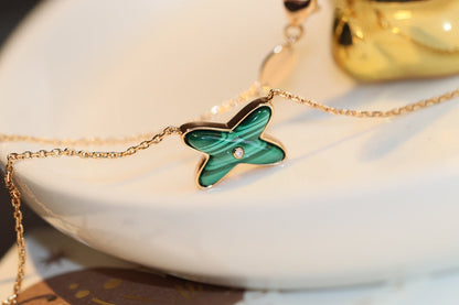 [：Polaidi Jewelry]JEUX MALACHITE 1 DIAMOND PINK GOLD NECKLACE