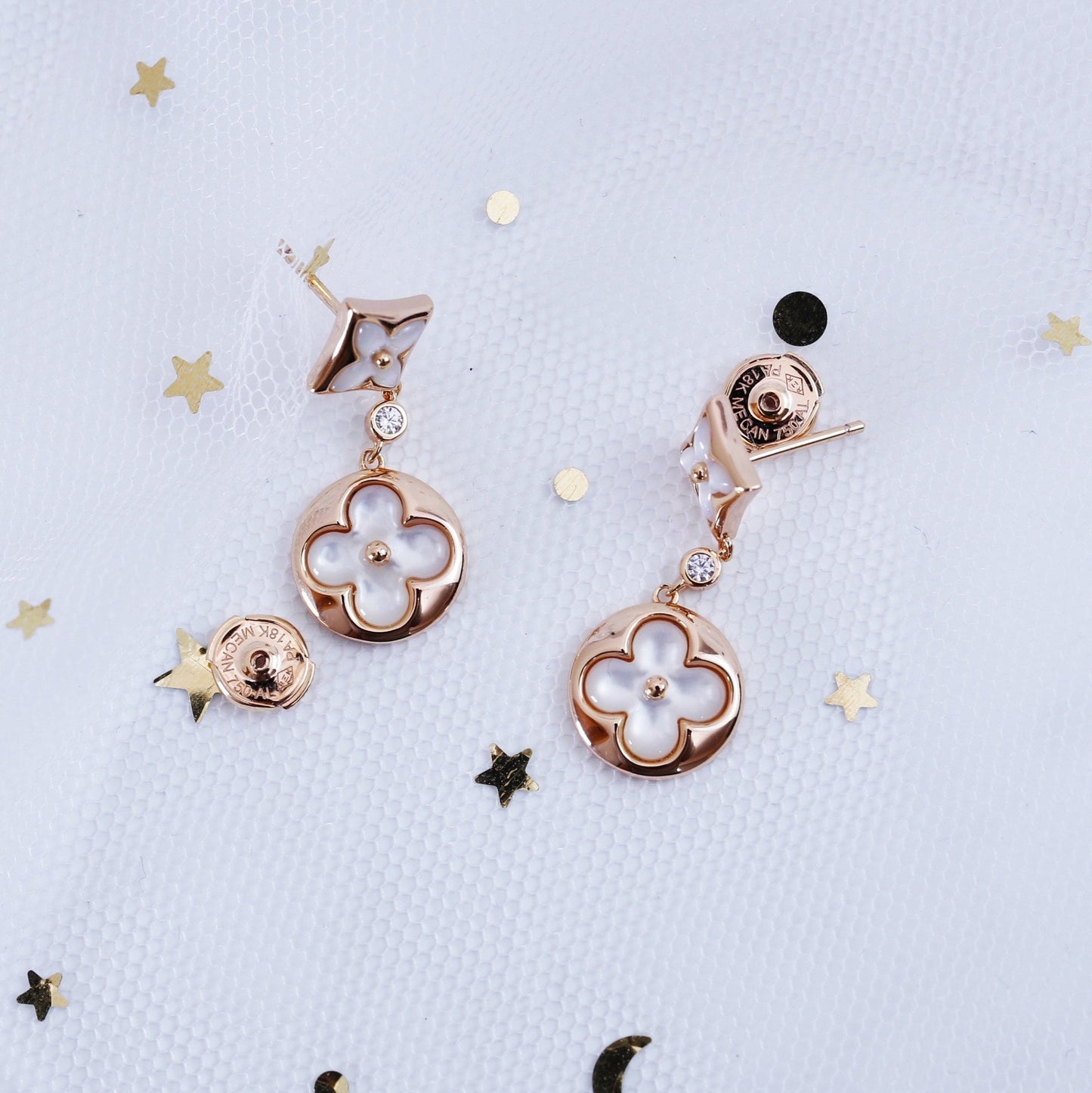 [Polaidi Jewelry]STAR AND SUN PINK GOLD MOP DROP EARRINGS
