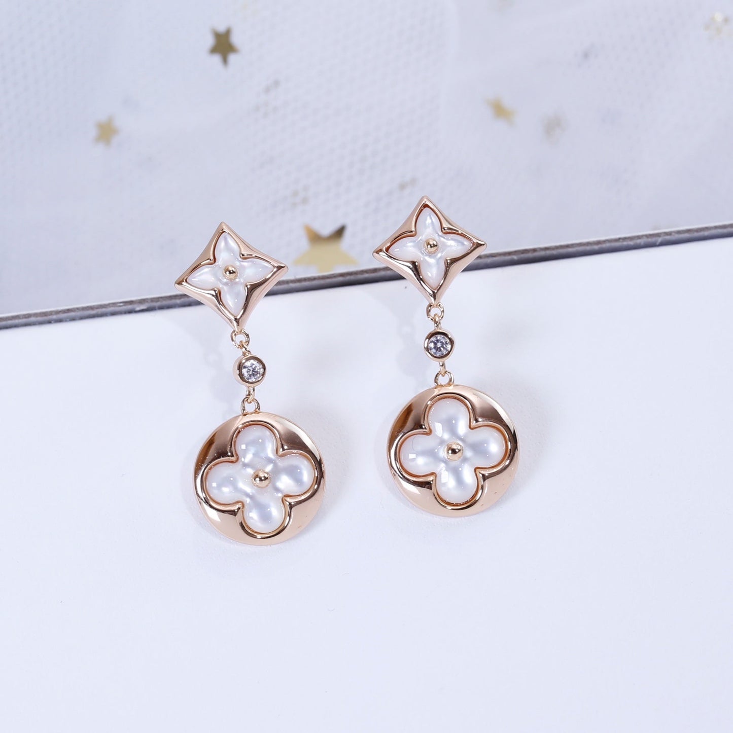 [Polaidi Jewelry]STAR AND SUN PINK GOLD MOP DROP EARRINGS