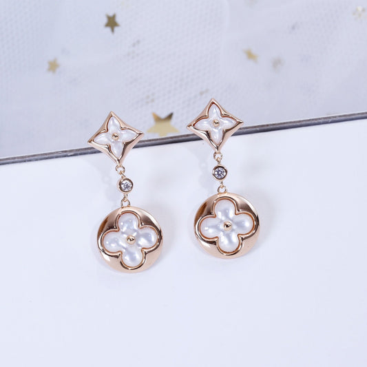[：Polaidi Jewelry]STAR AND SUN PINK GOLD MOP DROP EARRINGS