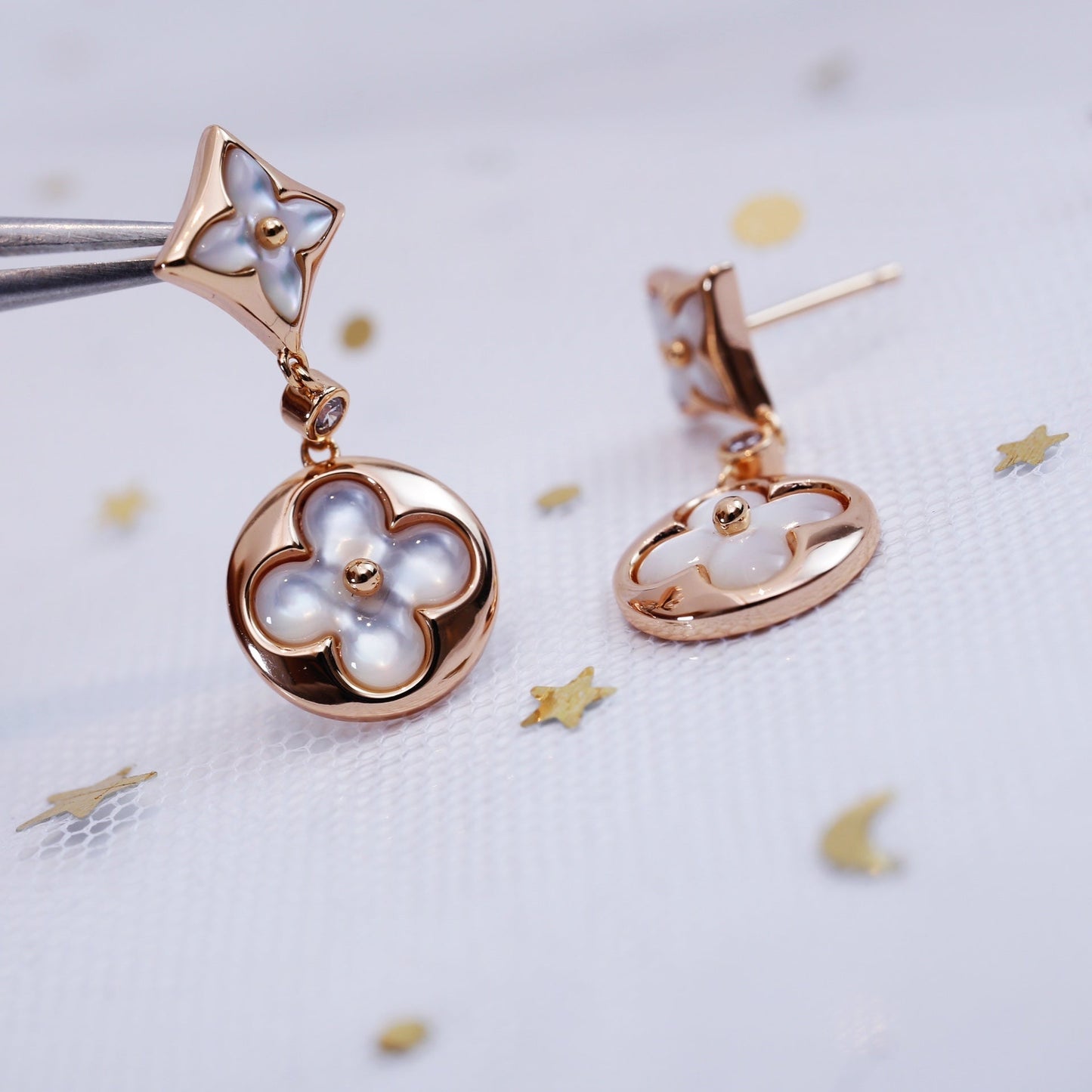 [Polaidi Jewelry]STAR AND SUN PINK GOLD MOP DROP EARRINGS