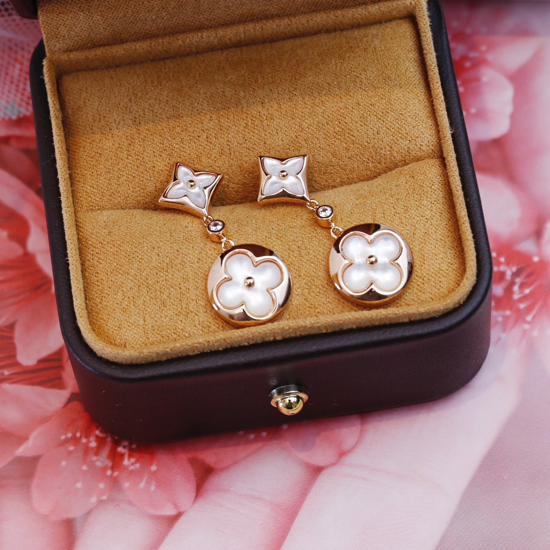 [：Polaidi Jewelry]STAR AND SUN PINK GOLD MOP DROP EARRINGS