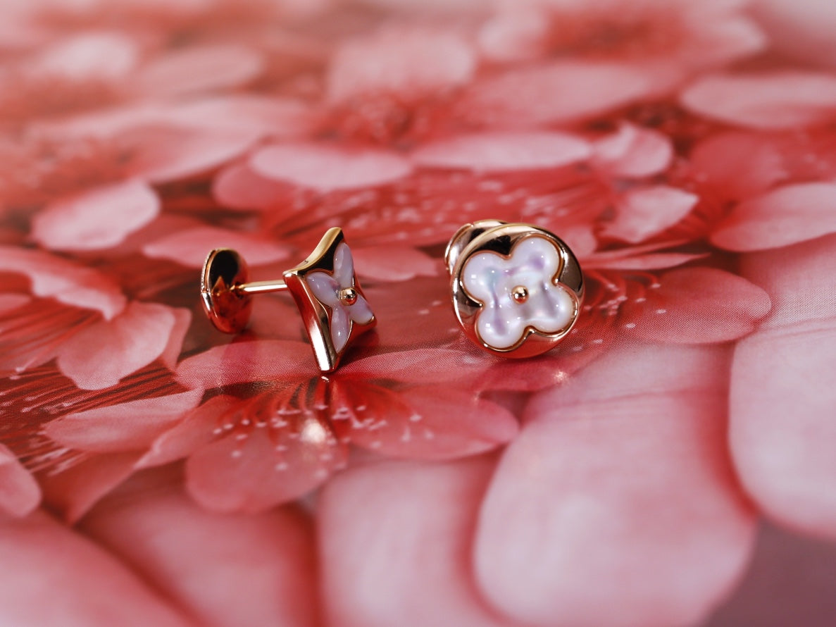 [Polaidi Jewelry]STAR AND SUN PINK GOLD MOP STUD EARRINGS