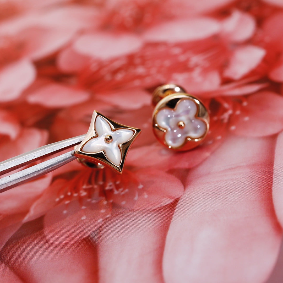 [Polaidi Jewelry]STAR AND SUN PINK GOLD MOP STUD EARRINGS
