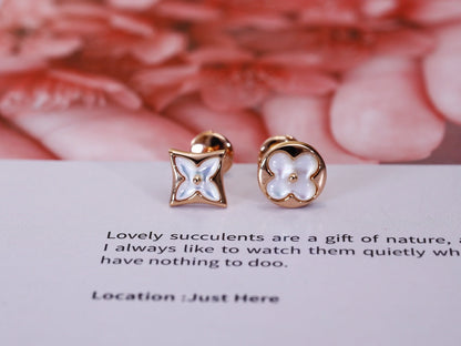 [Polaidi Jewelry]STAR AND SUN PINK GOLD MOP STUD EARRINGS