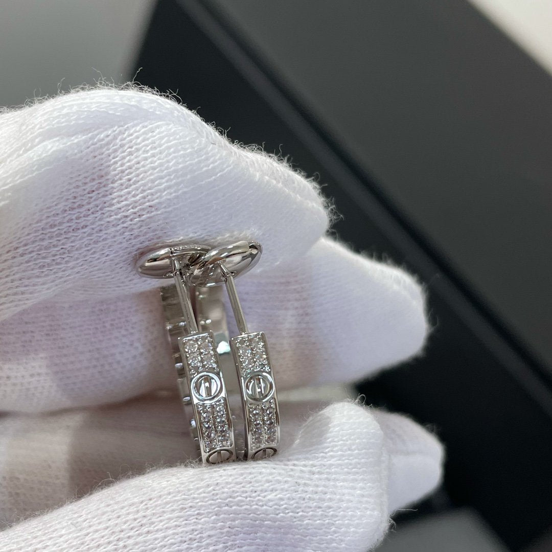 [Polaidi Jewelry]LOVE DIAMOND SILVER HOOP EARRINGS