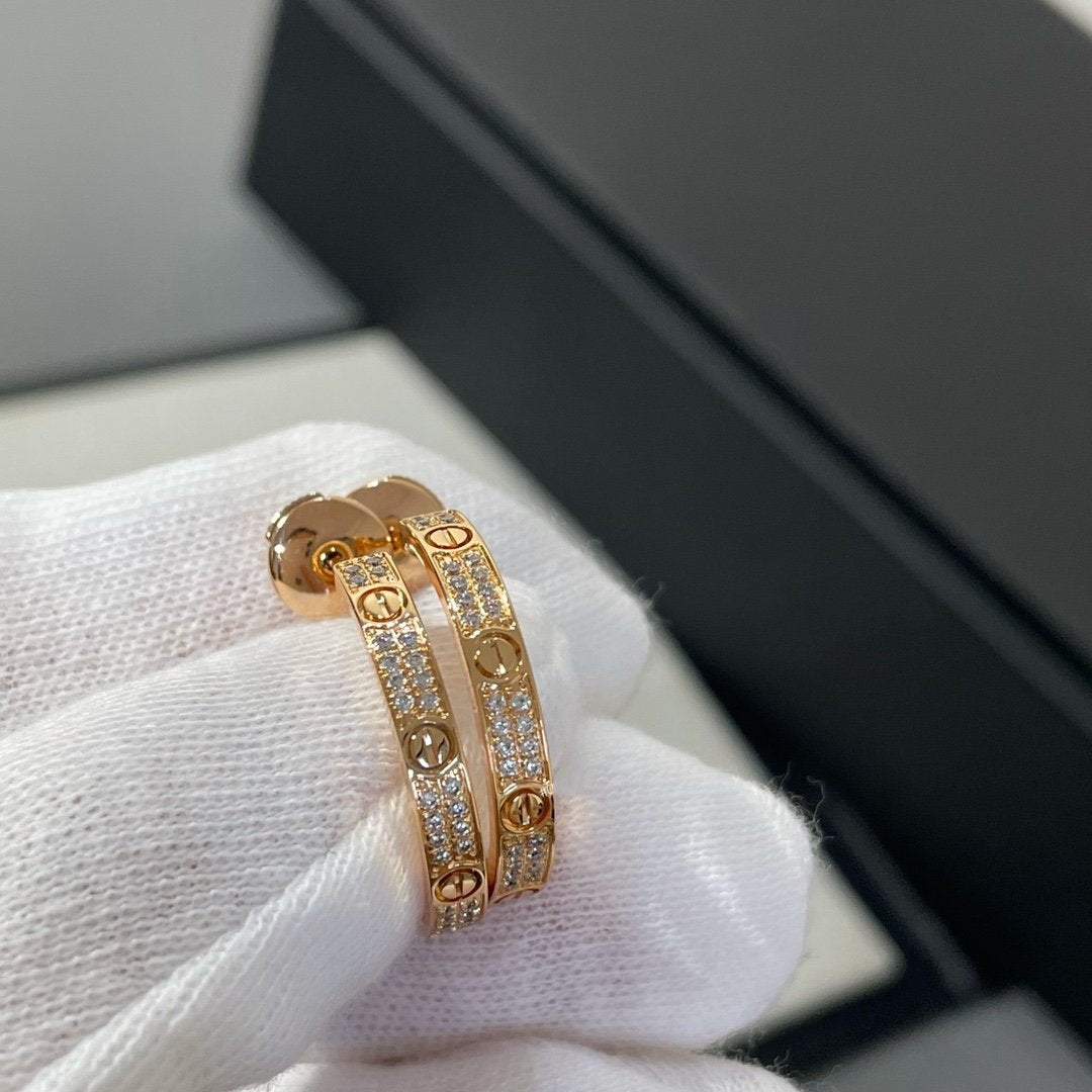 [Polaidi Jewelry]LOVE DIAMOND PINK GOLD HOOP EARRINGS