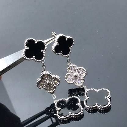 [Polaidi Jewelry]CLOVER 3 MOTIF DIAMOND ONYX SILVER EARRINGS