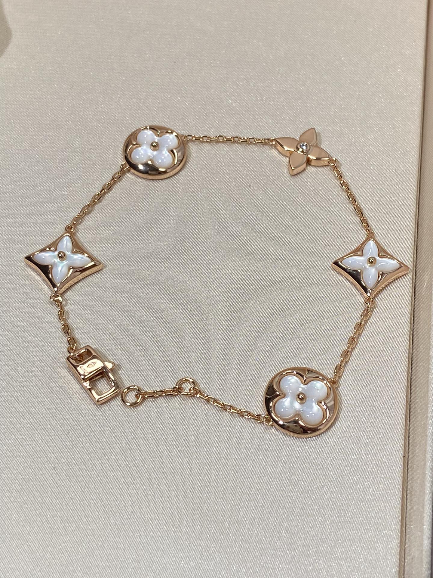 [：Polaidi Jewelry]STAR AND SUN 5 MOTIF MOP PINK GOLD BRACELET