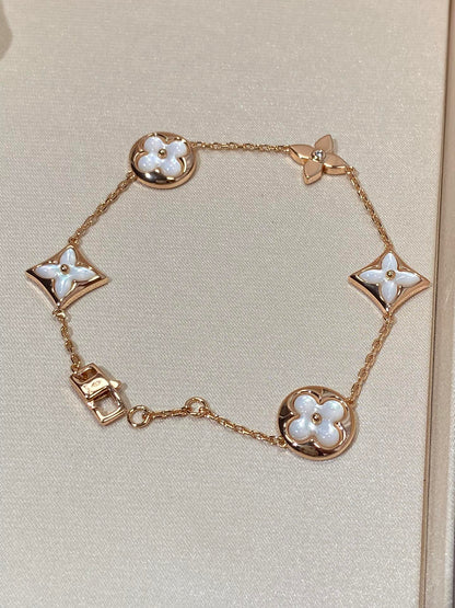 [：Polaidi Jewelry]STAR AND SUN 5 MOTIF MOP PINK GOLD BRACELET
