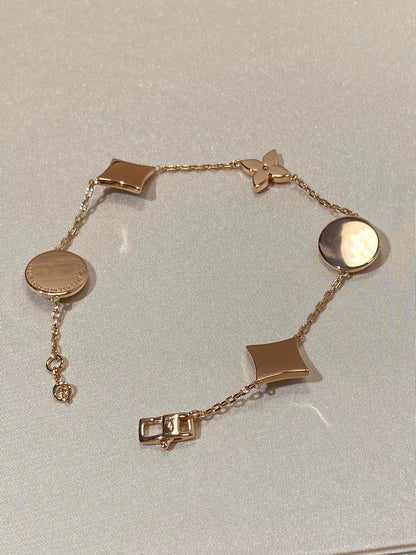 [：Polaidi Jewelry]STAR AND SUN 5 MOTIF MOP PINK GOLD BRACELET