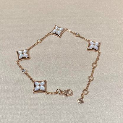 [：Polaidi Jewelry]STAR 4 MOTIF MOP DIAMOND PINK GOLD BRACELET