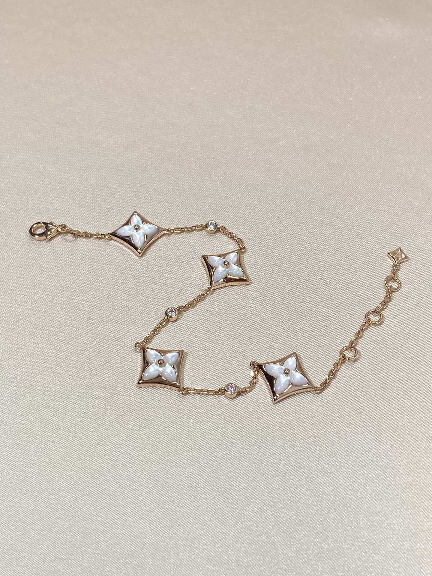 [：Polaidi Jewelry]STAR 4 MOTIF MOP DIAMOND PINK GOLD BRACELET