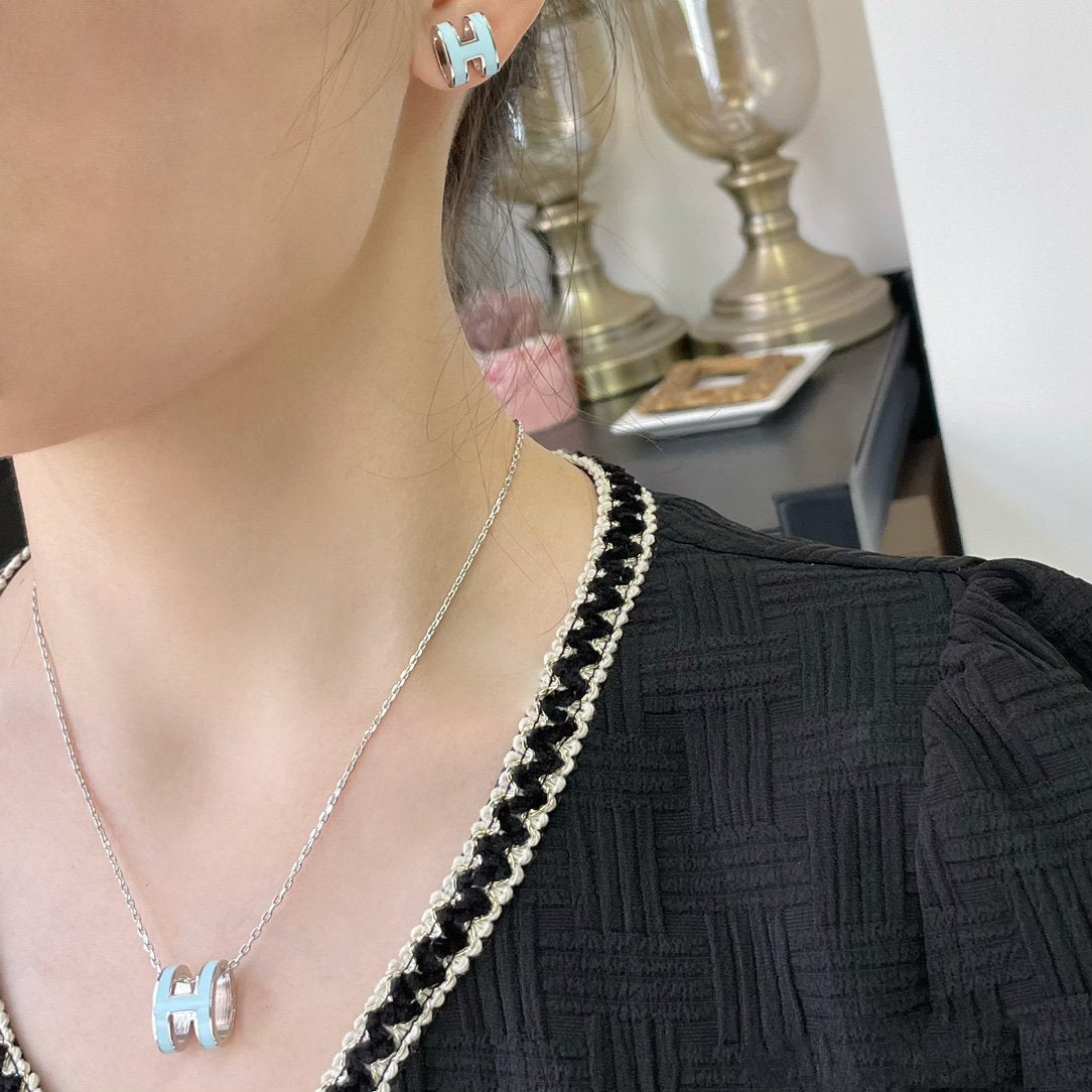 [：Polaidi Jewelry]POP H スカイブルーネックレス