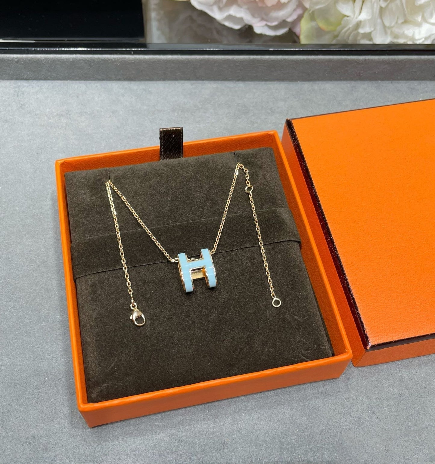 [：Polaidi Jewelry]POP H スカイブルーネックレス