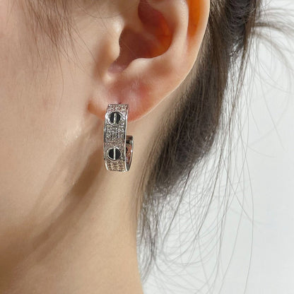 [Polaidi Jewelry]LOVE CERAMIC DIAMOND PAVED SILVER EARRINGS