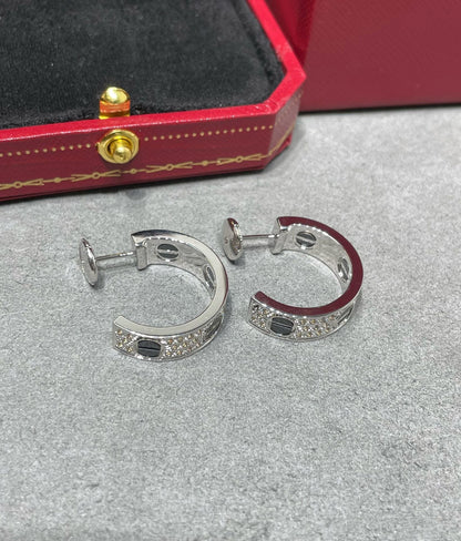 [Polaidi Jewelry]LOVE CERAMIC DIAMOND PAVED SILVER EARRINGS