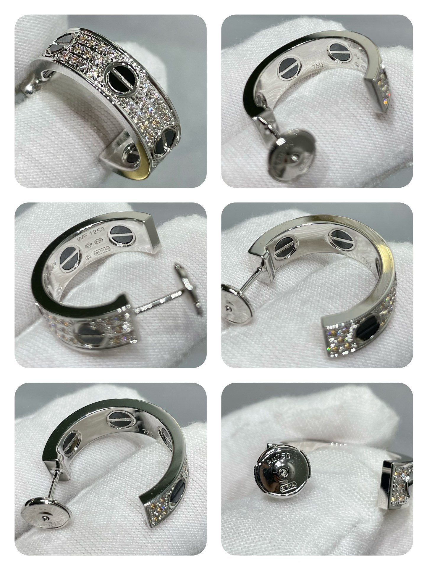 [Polaidi Jewelry]LOVE CERAMIC DIAMOND PAVED SILVER EARRINGS