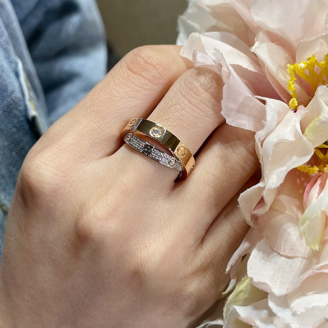[：Polaidi Jewelry]LOVE PINK GOLD SILVER DIAMOND DOUBLE RING
