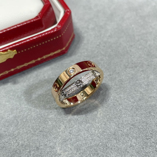 [：Polaidi Jewelry]LOVE PINK GOLD SILVER DIAMOND DOUBLE RING