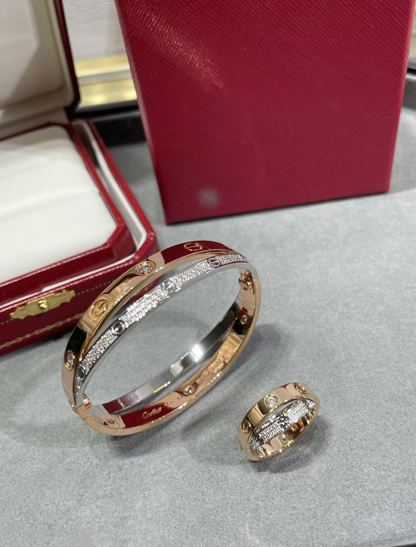 [：Polaidi Jewelry]LOVE PINK GOLD SILVER DIAMOND DOUBLE RING