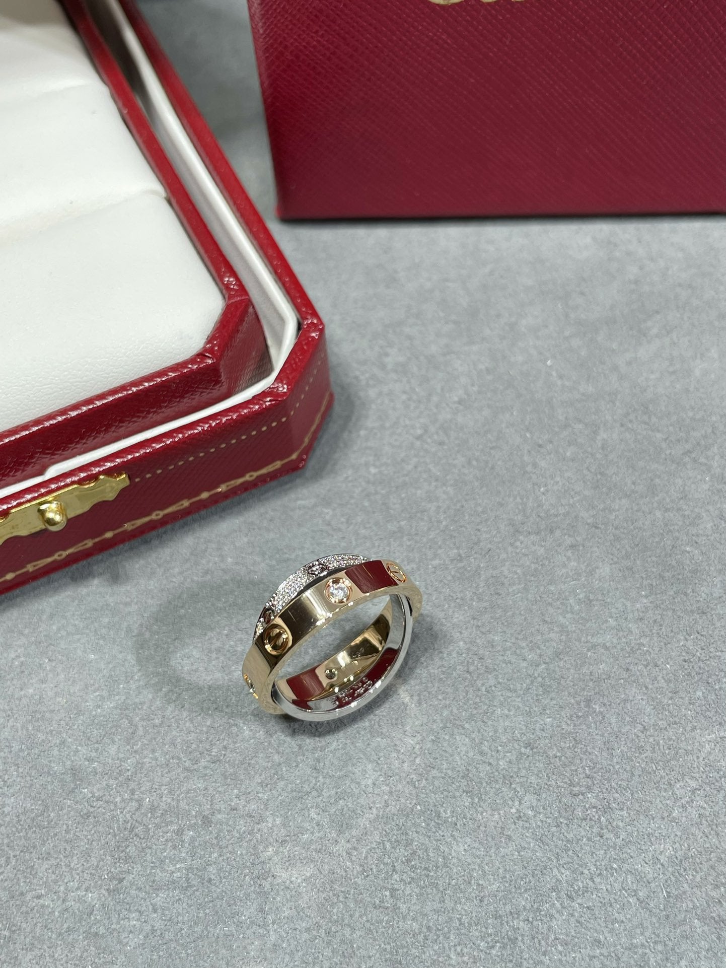 [：Polaidi Jewelry]LOVE PINK GOLD SILVER DIAMOND DOUBLE RING