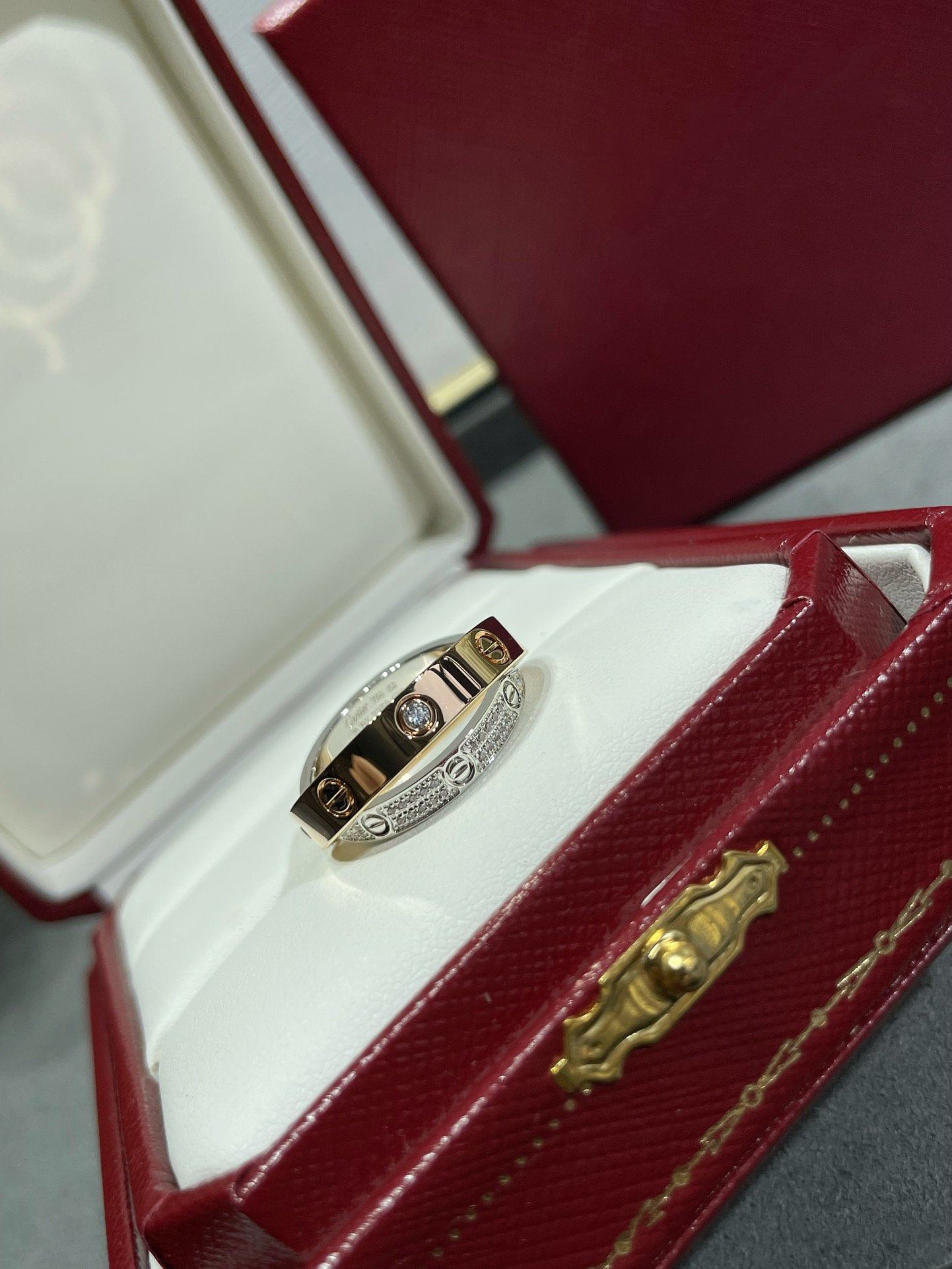 [：Polaidi Jewelry]LOVE PINK GOLD SILVER DIAMOND DOUBLE RING