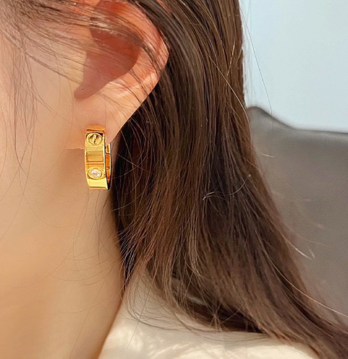 [：Polaidi Jewelry]LOVE 5.5MM 1 DIAMOND EARRINGS
