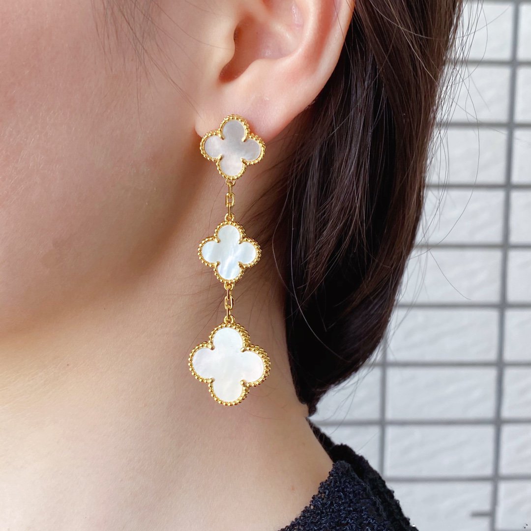 [：Polaidi Jewelry]CLOVER MOP 3 MOTIFS GOLD EARRINGS
