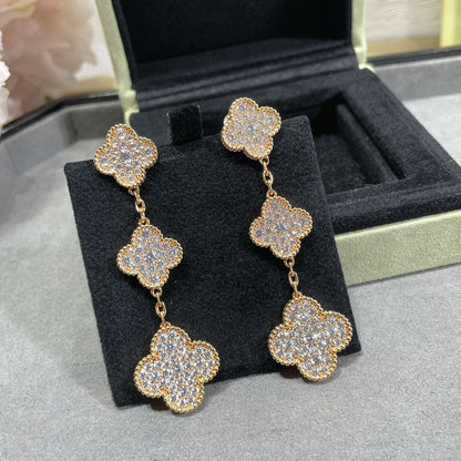 [Polaidi Jewelry]CLOVER 3 MOTIFS DIAMOND PAVED ROSE GOLD EARRINGS