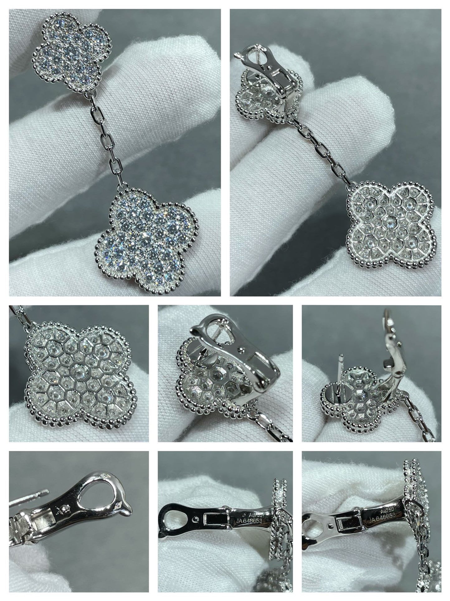 [Polaidi Jewelry]CLOVER 2 MOTIFS DIAMOND PAVED SILVER EARRINGS