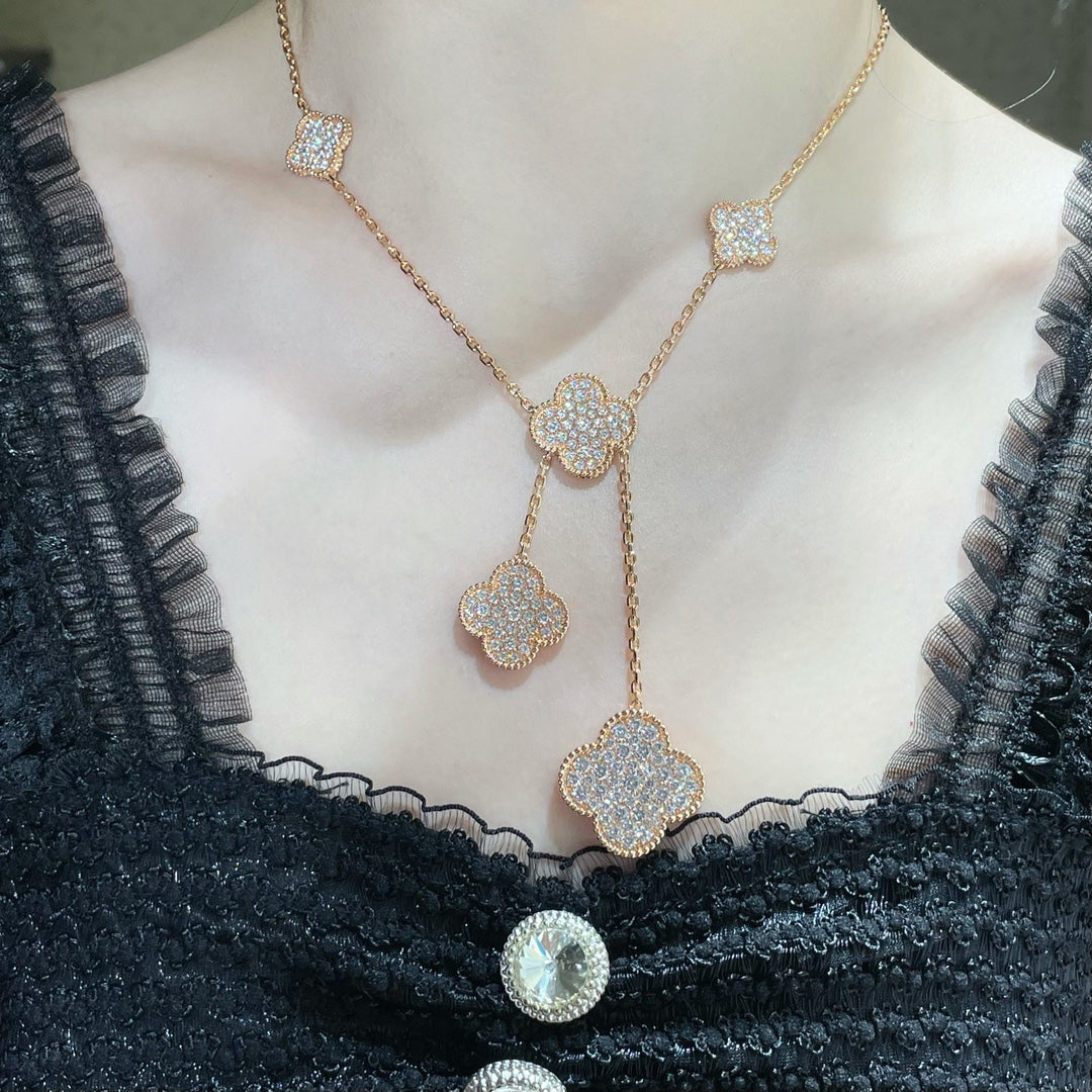 [：Polaidi Jewelry]CLOVER 6 MOTIF DIAMOND PAVED NECKLACE