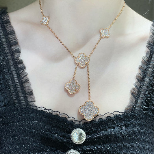 [Polaidi Jewelry]CLOVER 6 MOTIF DIAMOND PAVED NECKLACE