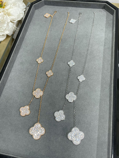 [：Polaidi Jewelry]CLOVER 6 MOTIF DIAMOND PAVED NECKLACE