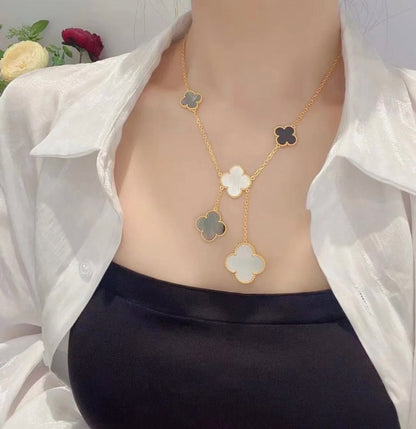[Polaidi Jewelry]CLOVER 6 MOTIF MOP ONYX GOLD NECKLACE