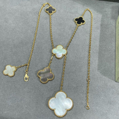[Polaidi Jewelry]CLOVER 6 MOTIF MOP ONYX GOLD NECKLACE