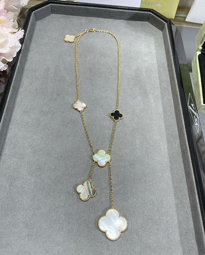 [Polaidi Jewelry]CLOVER 6 MOTIF MOP ONYX GOLD NECKLACE